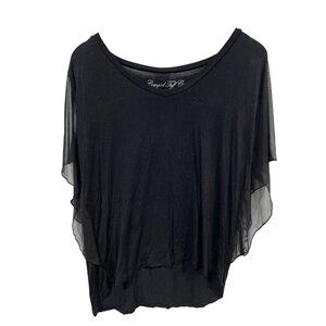 Cowgirl Tuff Co V Neck Sheer Sleeve Top Women XL Cross Graphic Black Western Emo
